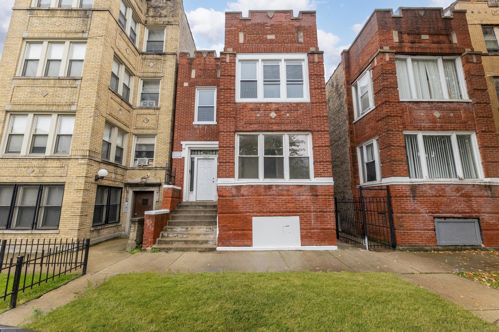 front view of a brick building