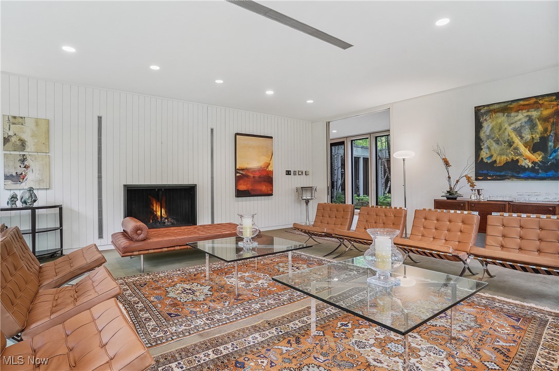 3210 North Dover Road Stow, OH 44224 - Photo 5 of 44 Living room featuring recessed lighting and a large fireplace