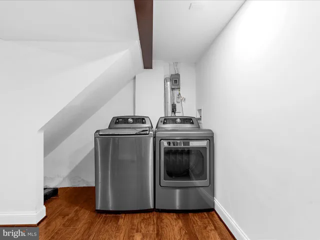 a view of a storage & utility room with wooden floor