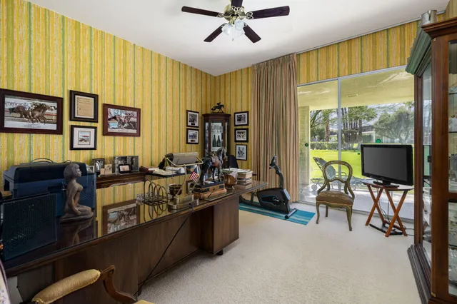 a living room with large window