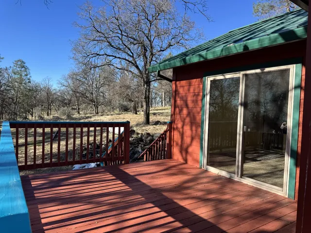 a view of wooden balcony