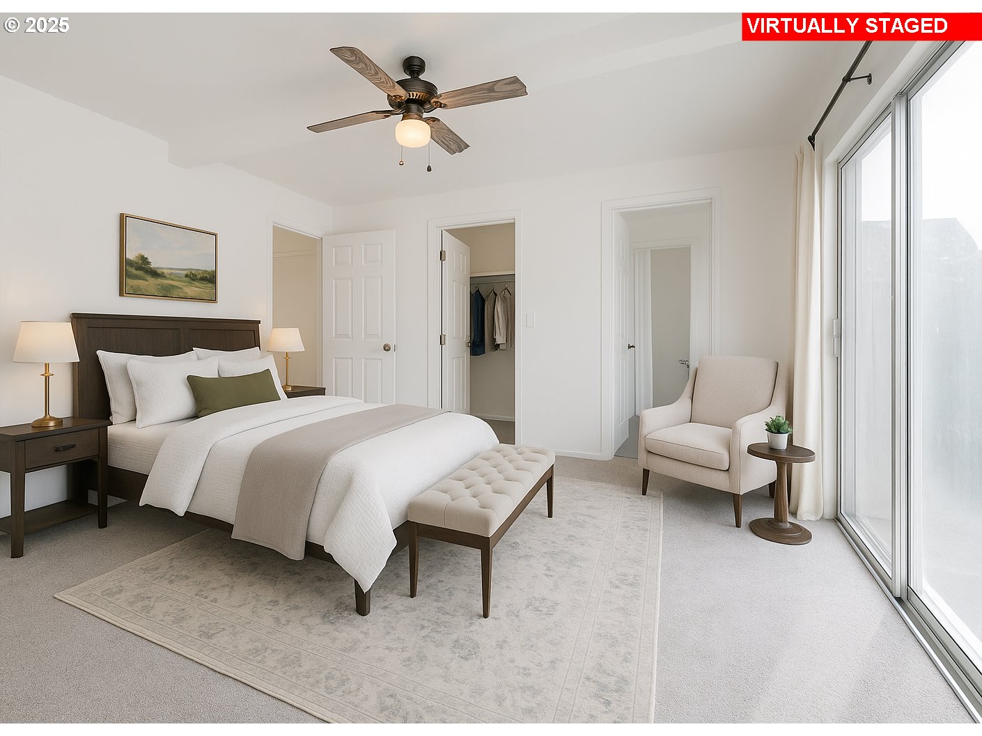 1755 East 43rd Avenue Eugene, OR 97405 - Photo 21 of 34 a spacious bedroom with a bed and a chandelier