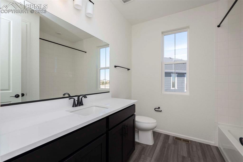 2120 Peachleaf Loop Castle Rock, CO 80108 - Photo 7 of 28 a bathroom with a sink a toilet and a mirror