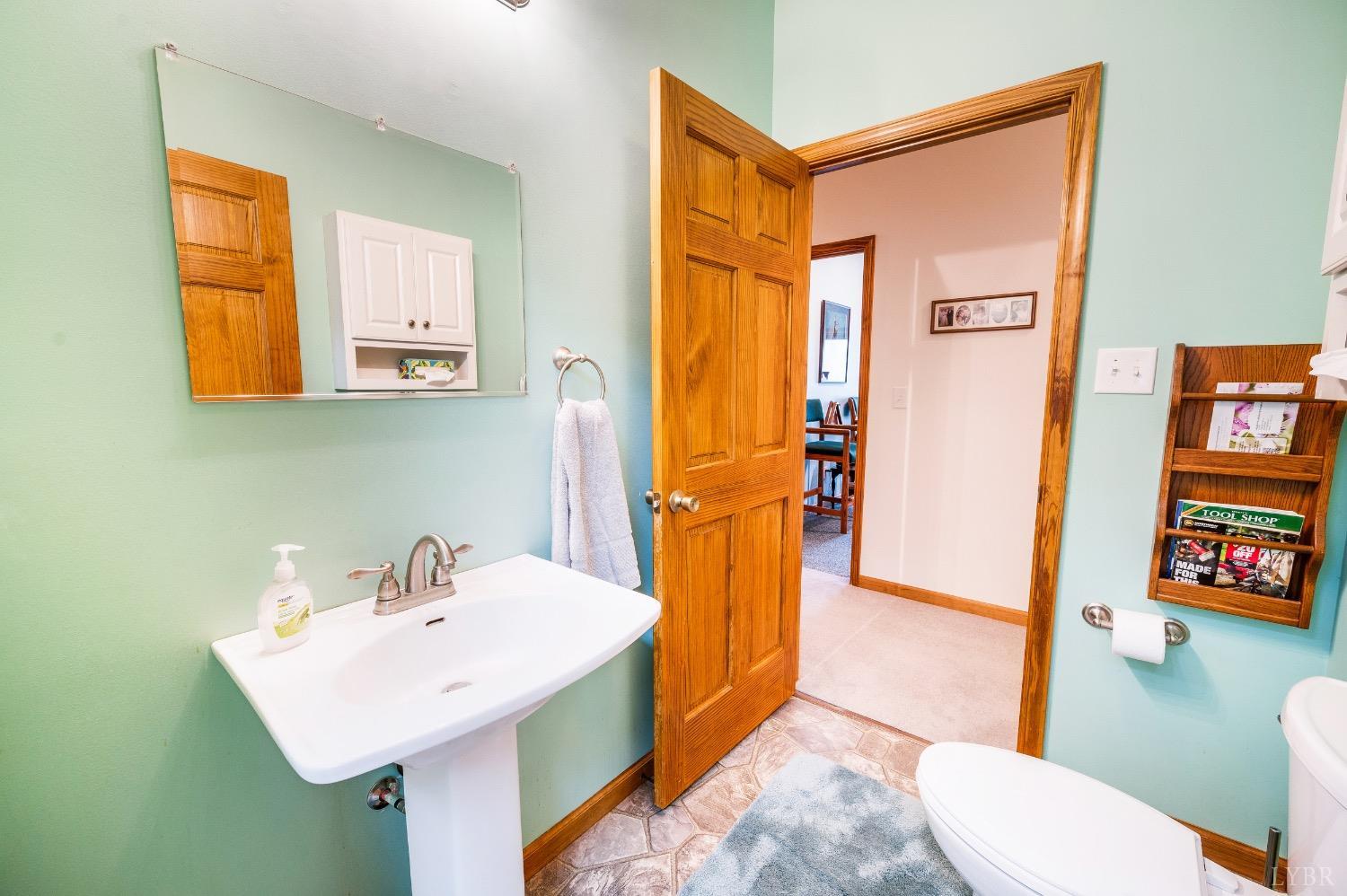 239 Little Farm Road Amherst, VA 24521 - Photo 32 of 59 a bathroom with a sink a toilet and shower curtain