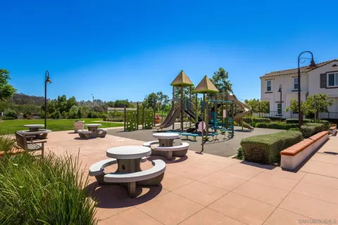 a view of a patio with swimming pool and furniture