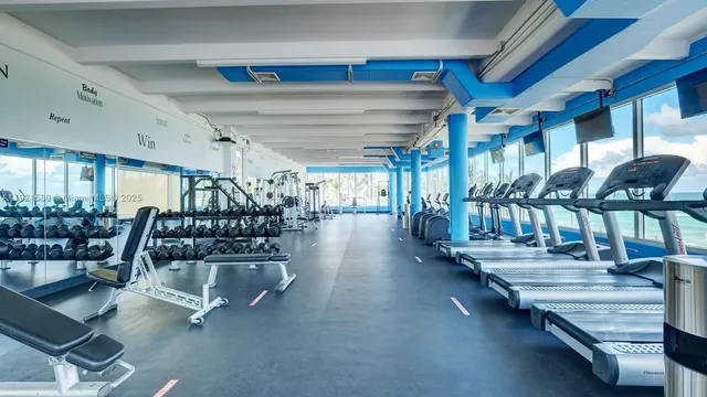 a view of a room with gym equipment