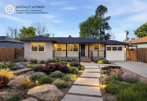 a front view of a house with garden