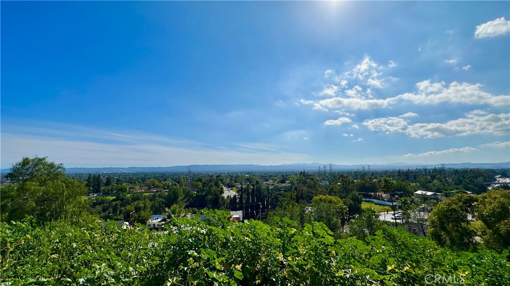 a view of a city with lush green forest
