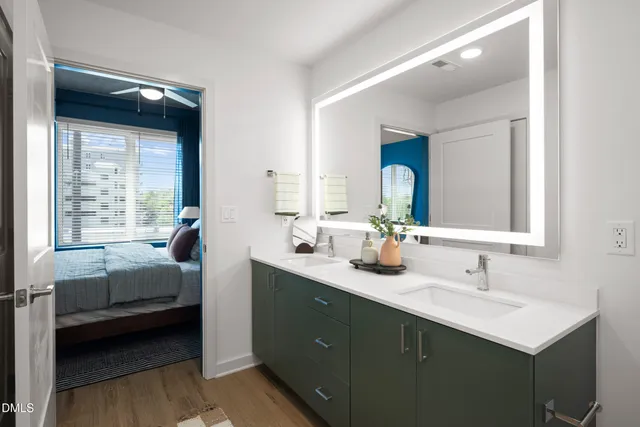 a hallway with a washer and dryer