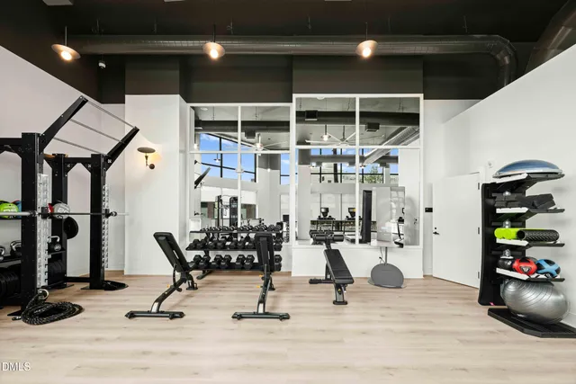 a view of a room with gym equipment