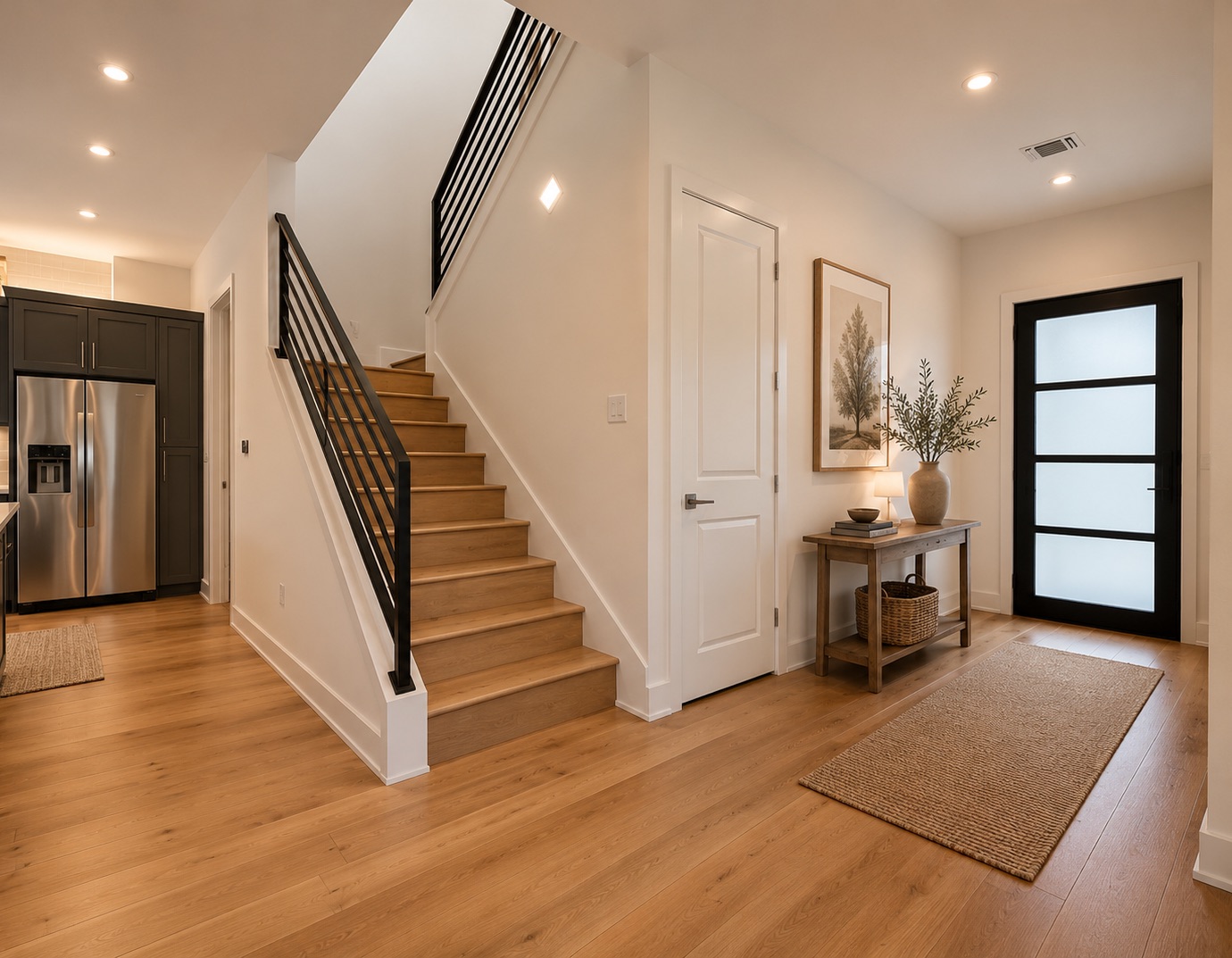 1719 Bunche Road Austin, TX 78721 - Photo 6 of 22 Blonde hardwood floors flow seamlessly from a contemporary entry to a sleek, modern kitchen.