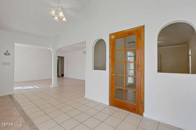 a view of a room with windows