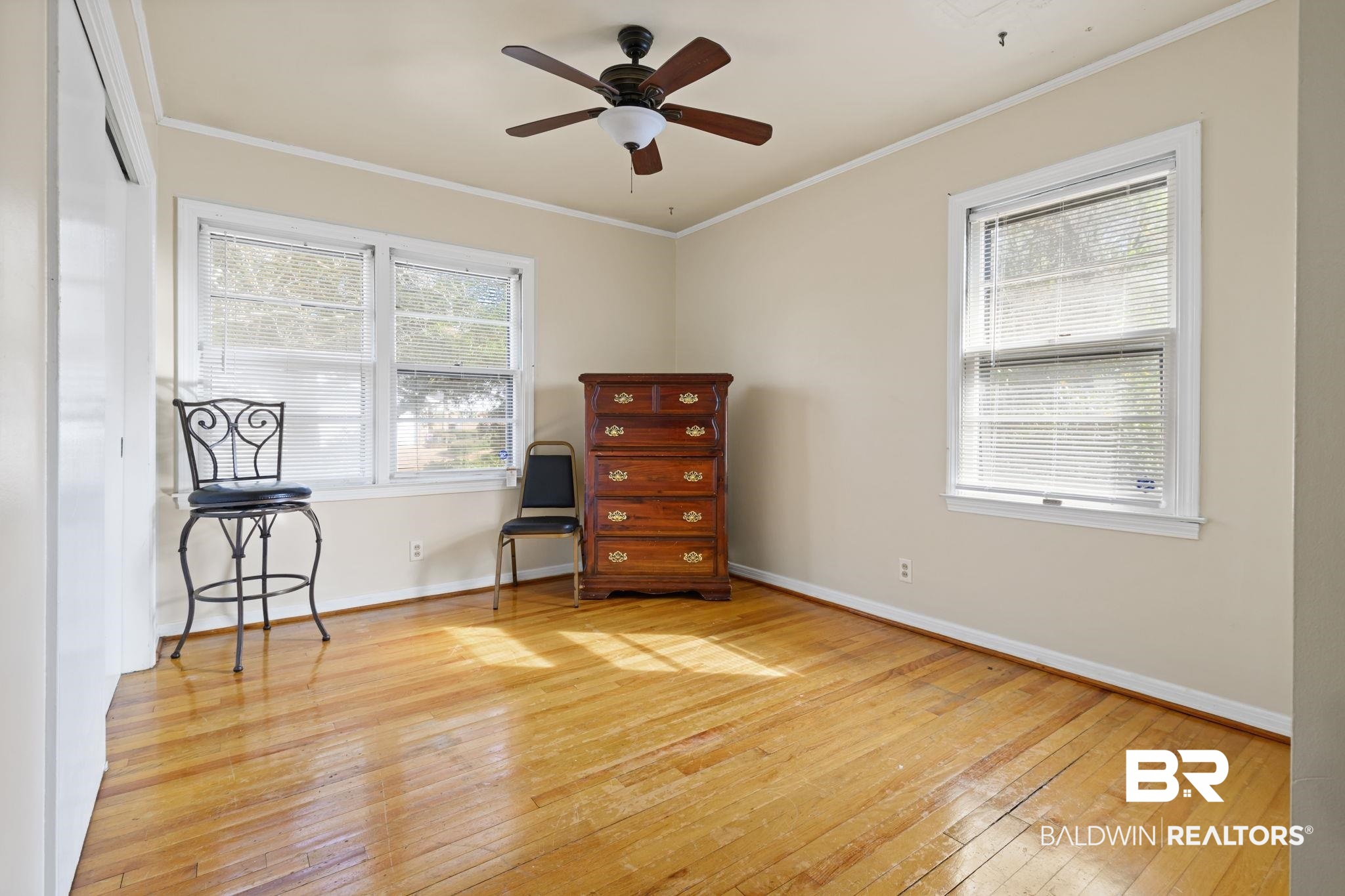 4105 Libby Drive Mobile, AL 36693 - Photo 16 of 26 Sitting room with hardwood / wood-style floors, crown molding, and ceiling fan
