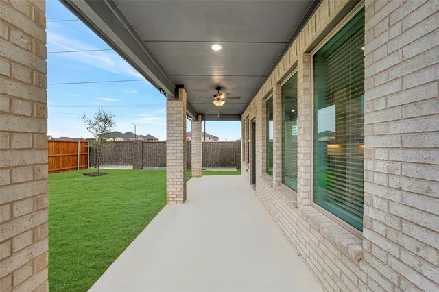 a view of a porch with a backyard