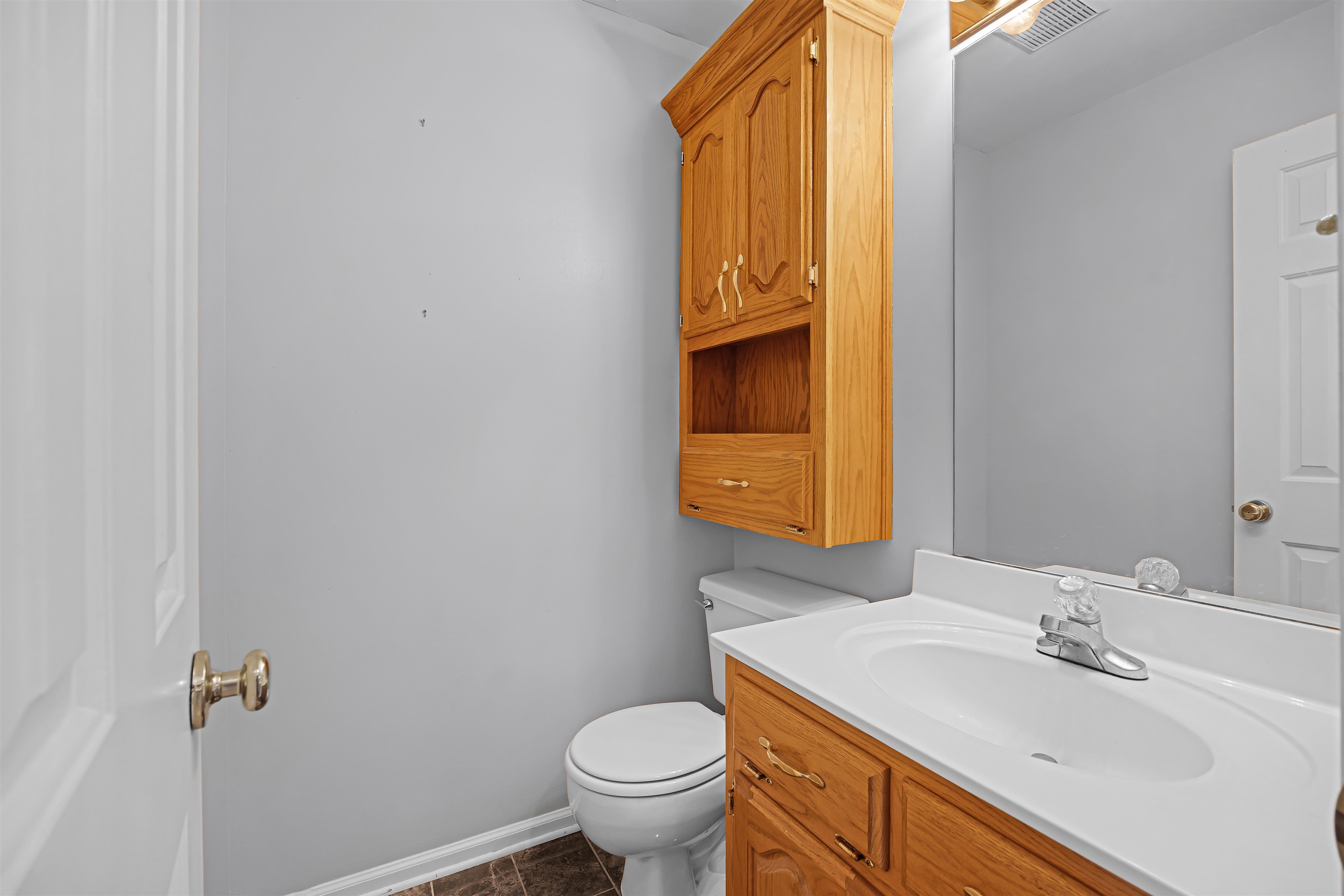 80 Riviera Cove Cherokee, AL 35616 - Photo 18 of 31 Half bathroom featuring vanity and dark tile patterned floors