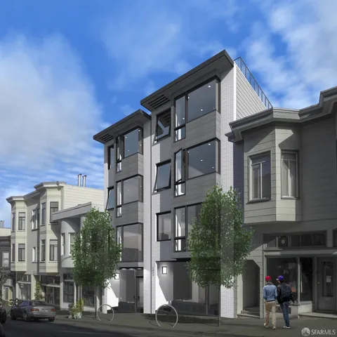 a view of a building with a street