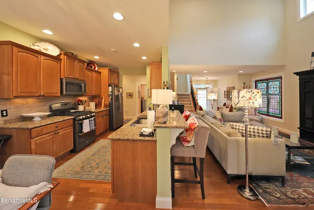 a large kitchen with lots of counter space