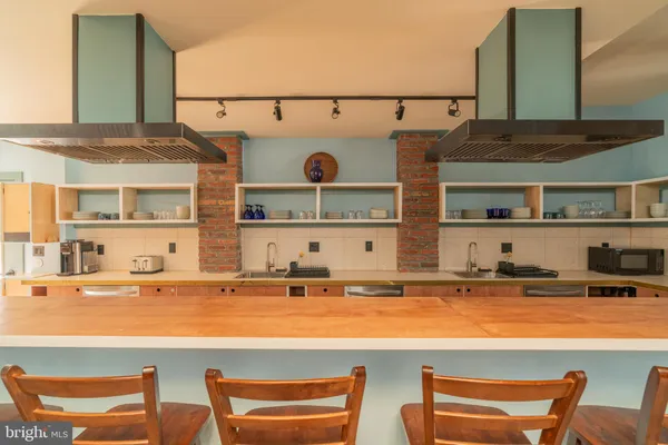 a kitchen with lots of counter top space
