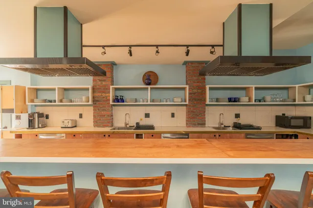 a kitchen with lots of counter top space