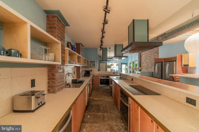 a kitchen with lots of counter top space