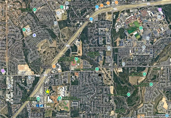 a city view with tall buildings