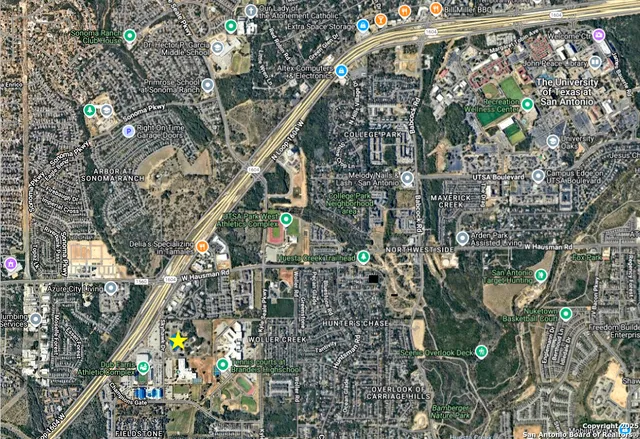 a city view with tall buildings