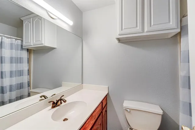 a bathroom with a sink a toilet and vanity