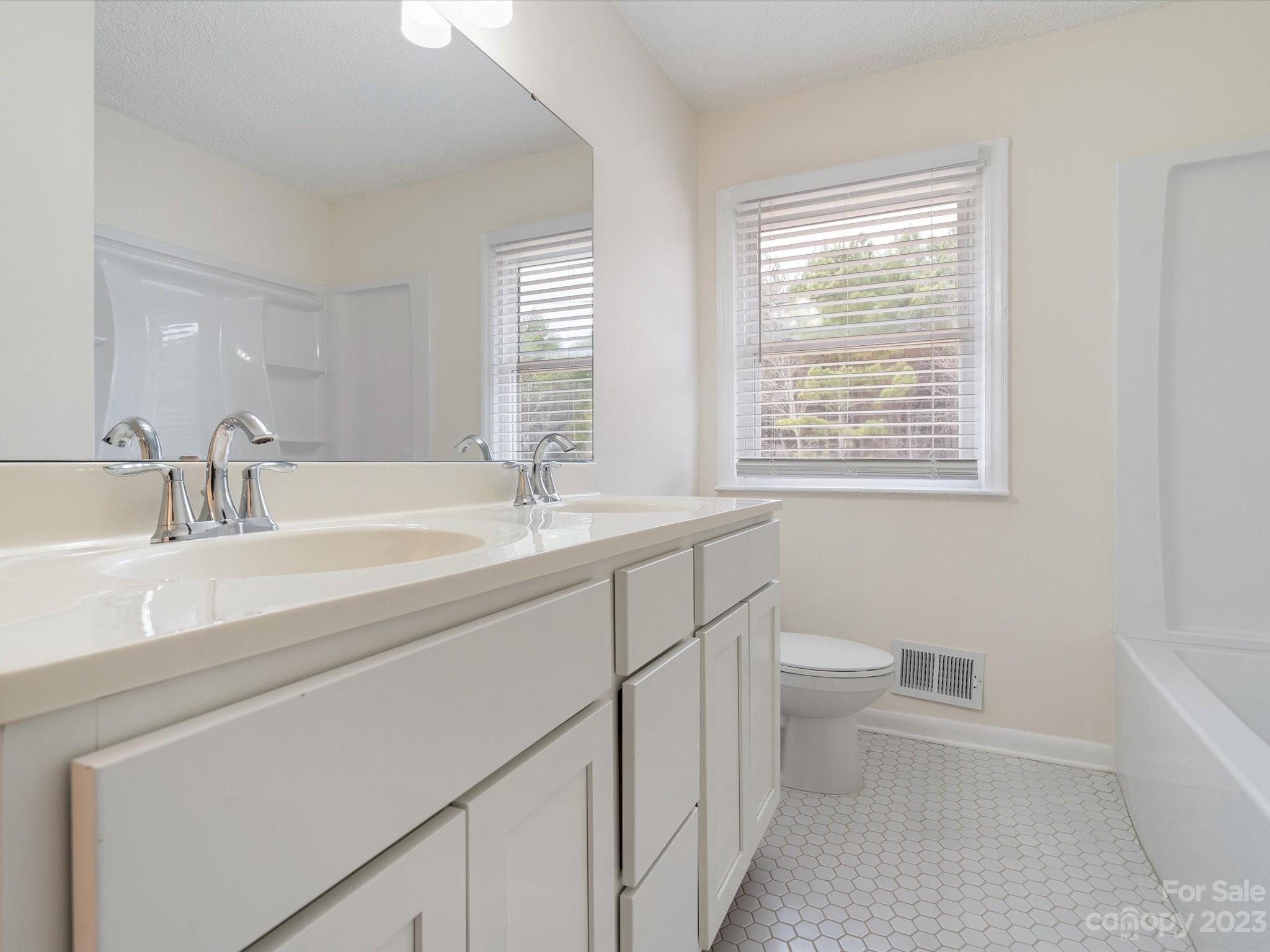 158 Baxter Road Cherryville, NC 28021 - Photo 22 of 38 a bathroom with a double vanity sink a toilet and a tub