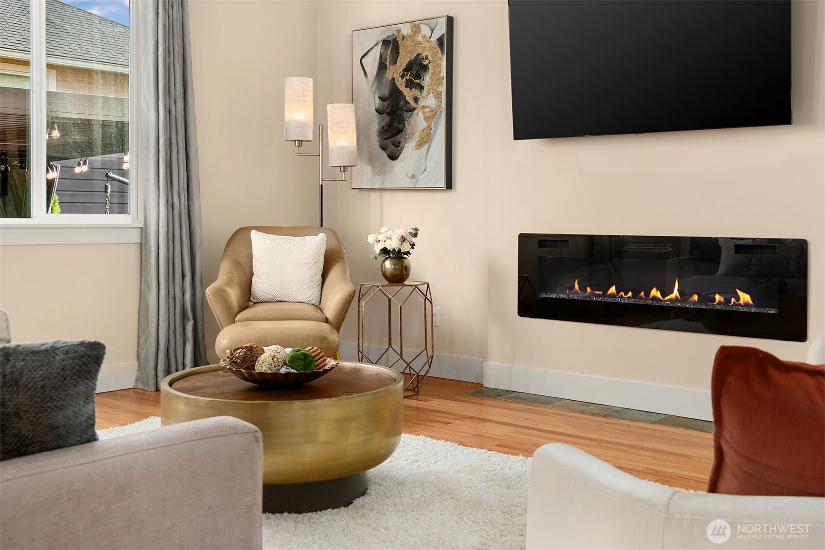 4106 167th Place Southeast Bothell, WA 98012 - Photo 21 of 35 a living room with furniture and a fireplace