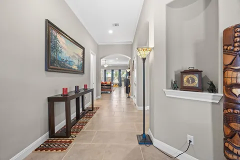 a view of a hallway with workspace