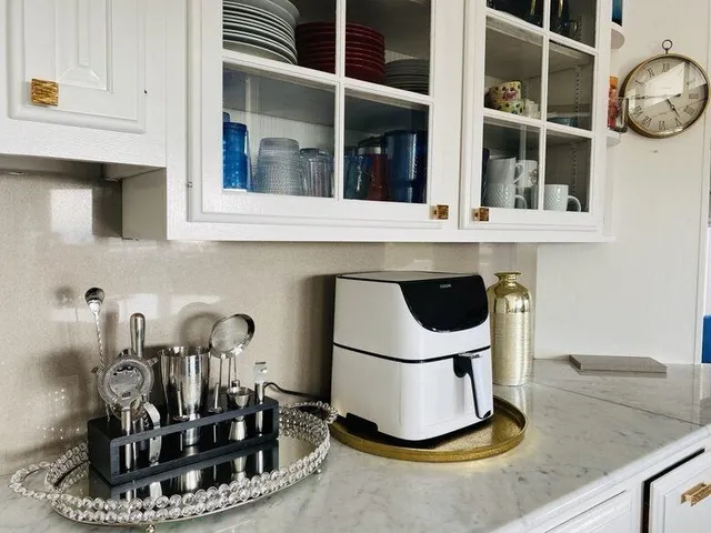 a view of a sink and a mirror
