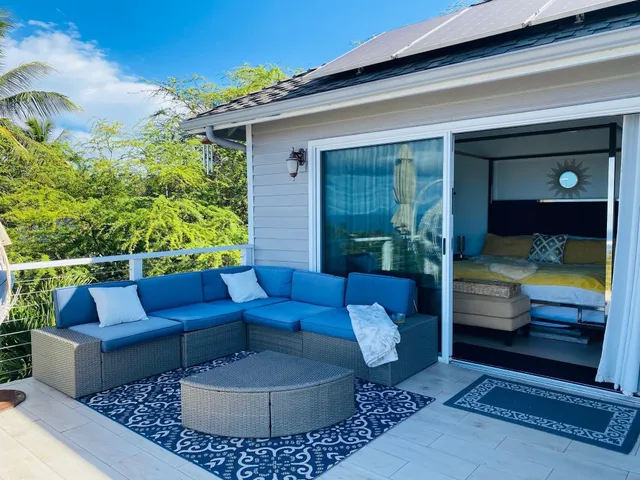 a outdoor living space with furniture and a potted plant
