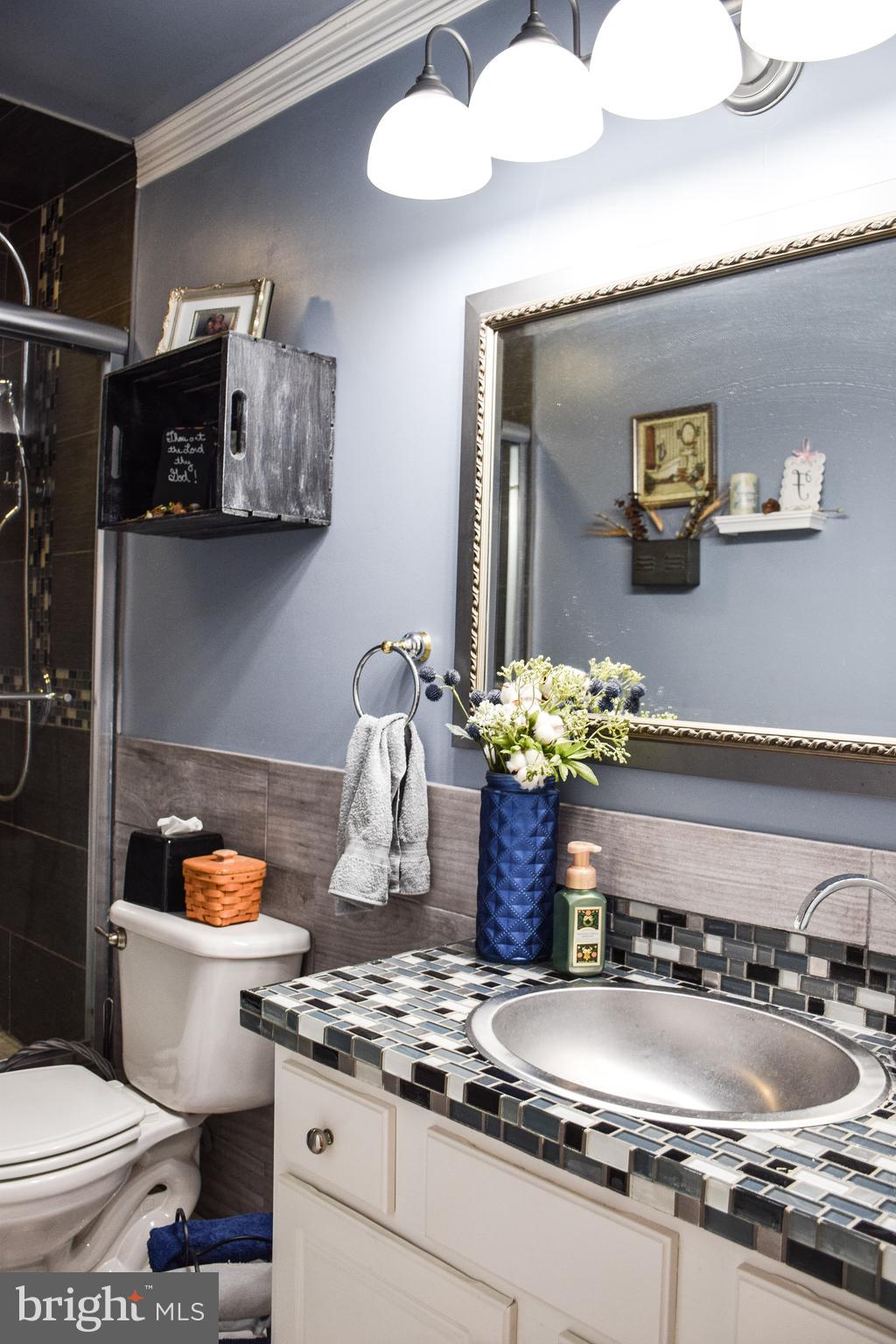 765 Gun Club Road Stephenson, VA 22656 - Photo 55 of 113 a bathroom with a granite countertop toilet and a sink