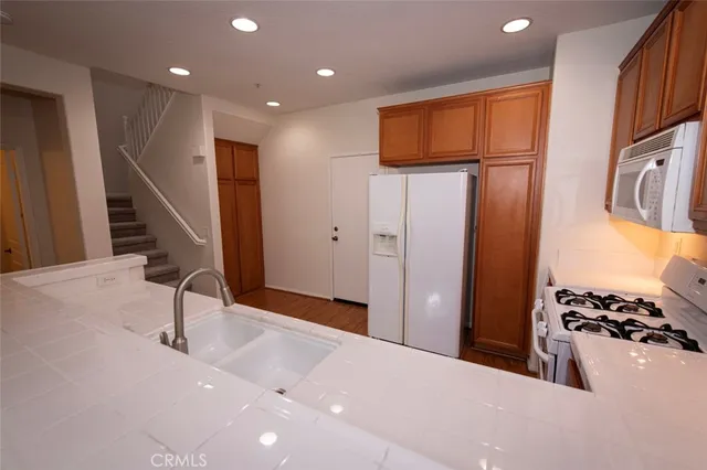 a view of a hallway with windows