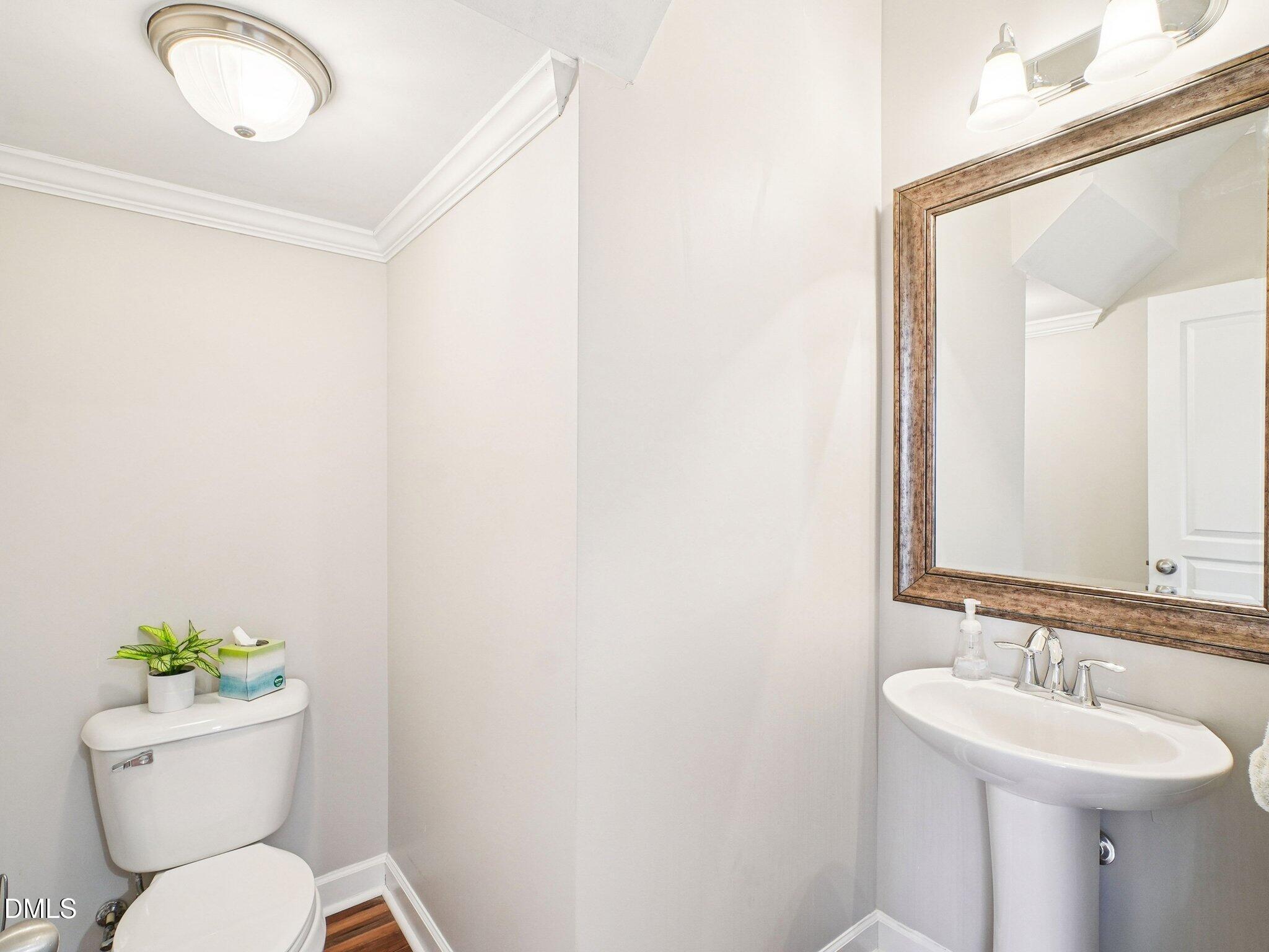 9238 Wooden Road Raleigh, NC 27617 - Photo 21 of 45 a bathroom with a toilet a sink and mirror
