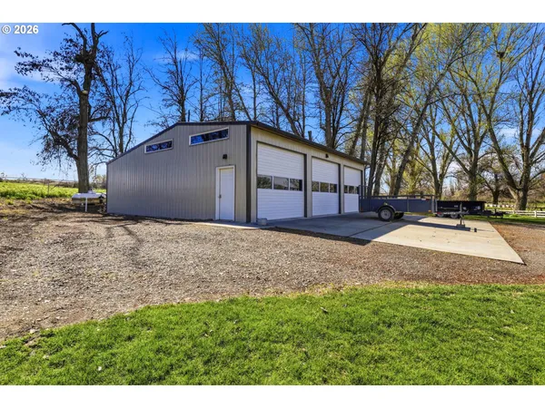 a view of a park with large trees