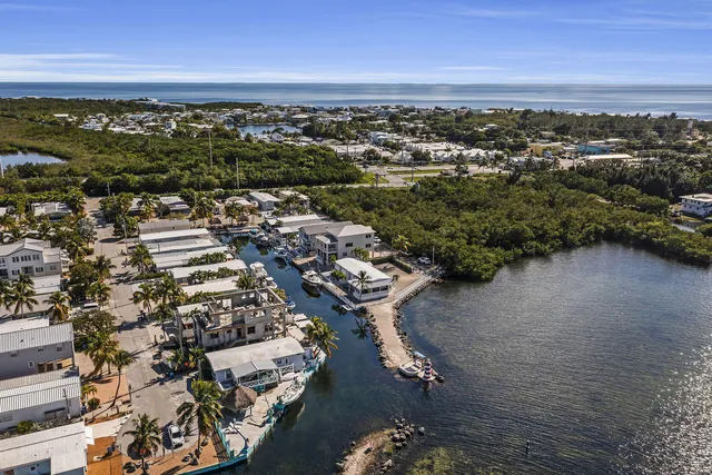 an aerial view of a city with ocean view