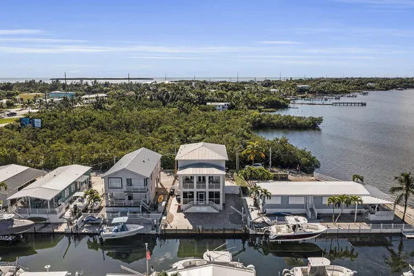 a view of a lake in middle of the town