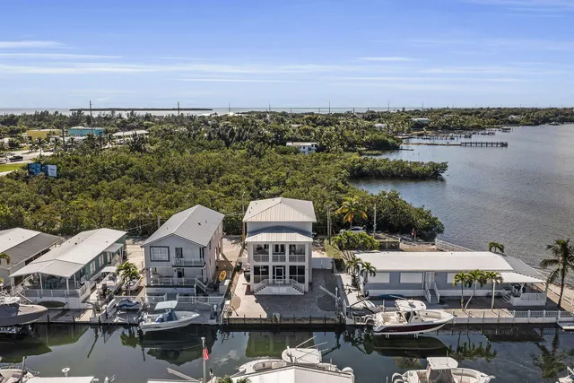 a view of a lake in middle of the town