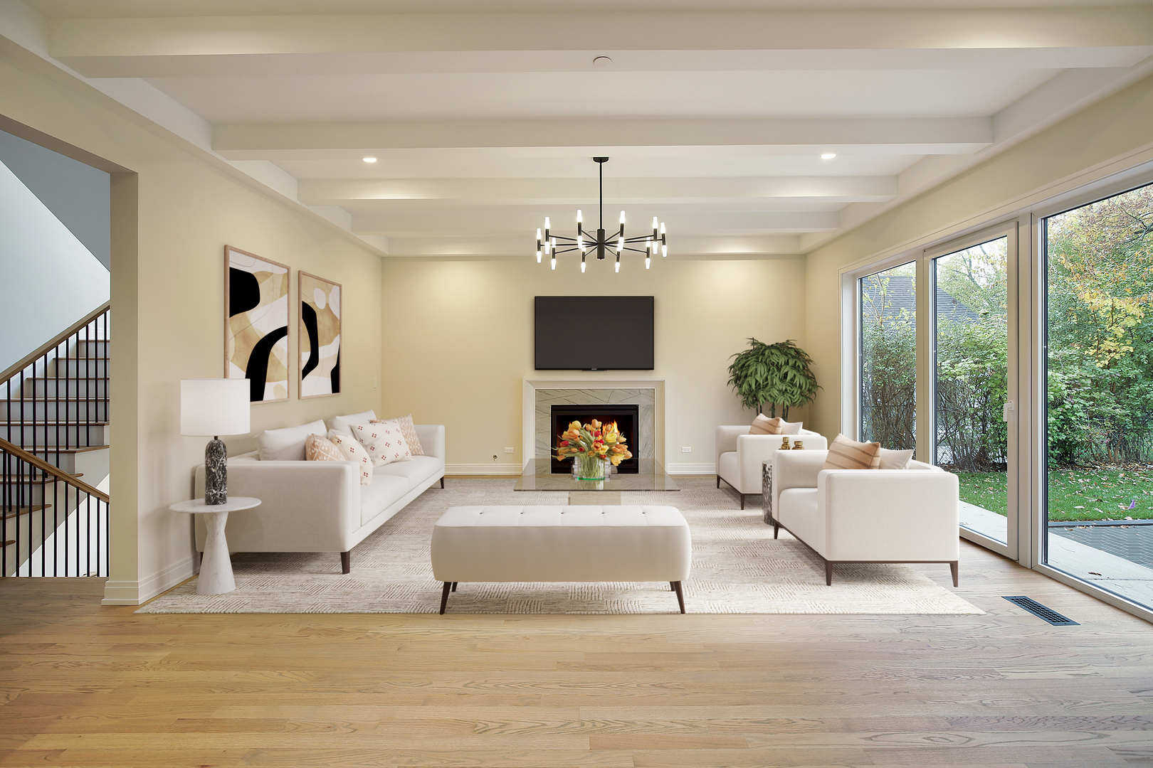 4032 Picardy Drive Northbrook, IL 60062 - Photo 8 of 38 a living room with furniture a fireplace and a chandelier