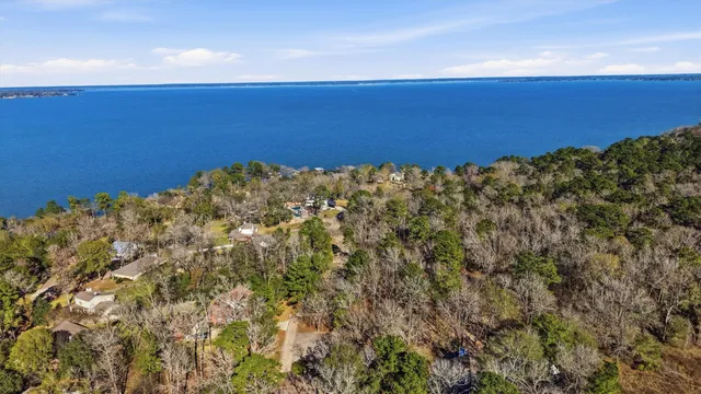 a view of a large body of water with a mountain