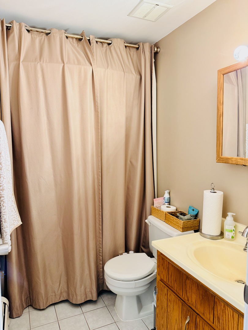 3823 West 123rd Street, Unit 302 Alsip, IL 60803 - Photo 11 of 35 a bathroom with a sink a toilet and shower curtain