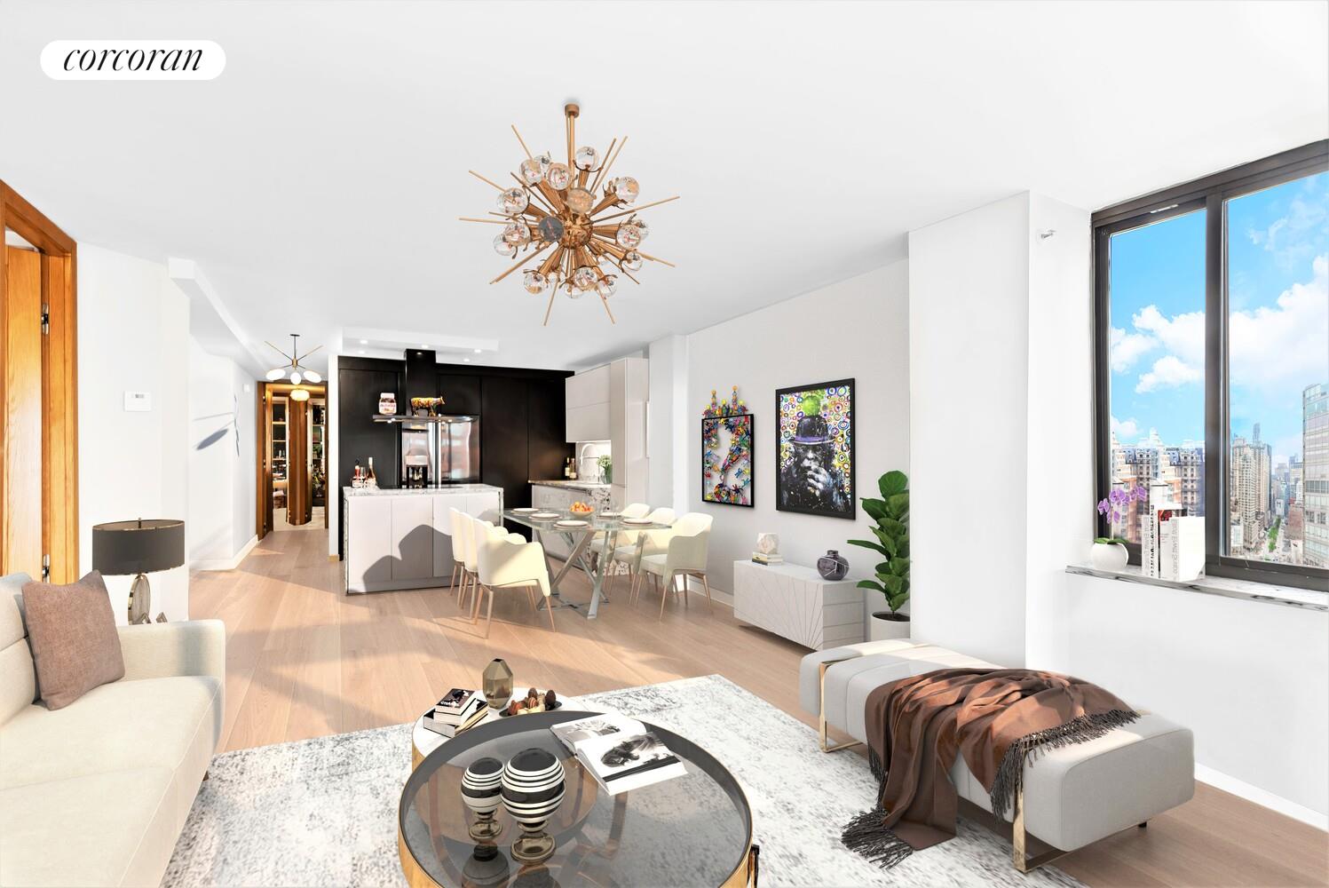 1991 Broadway, Unit 21A Manhattan, NY 10023 - Photo 2 of 13 a living room with furniture and a large window