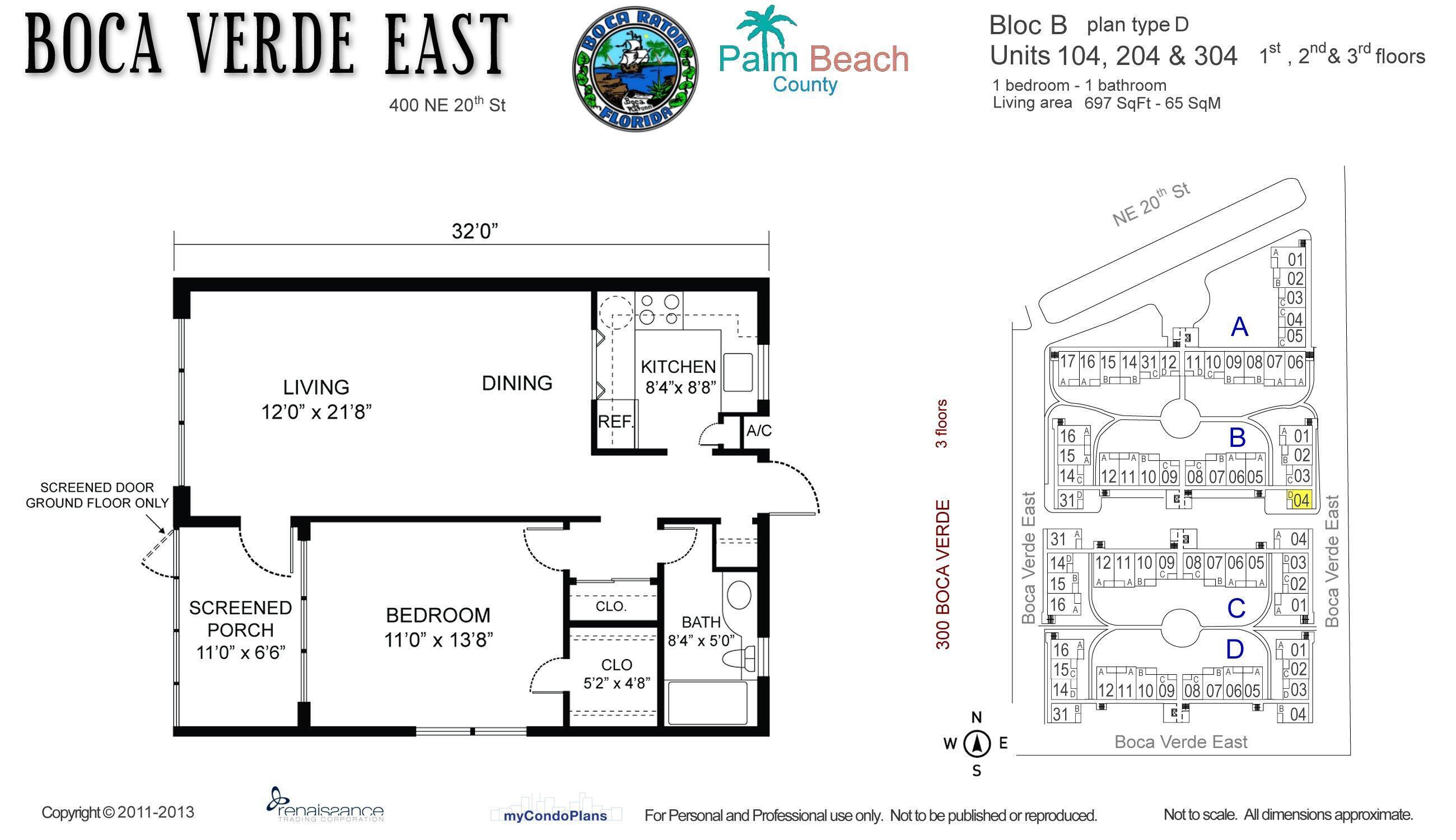 400 Northeast 20th Street, Unit B304 Boca Raton, FL 33431 - Photo 26 of 26 B304 FLOOR PLAN WITH LOCATION