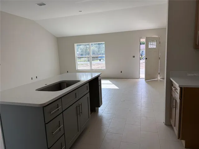 a kitchen with a sink and cabinets