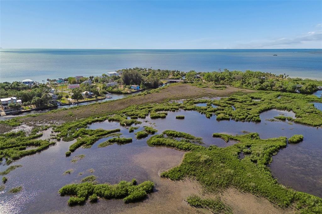 10501 Pine Island Drive Weeki Wachee, FL 34607 - Photo 15 of 54 an aerial view of a city with lots of residential buildings and ocean view in back