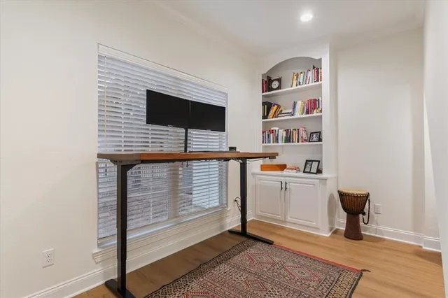 a workspace with furniture