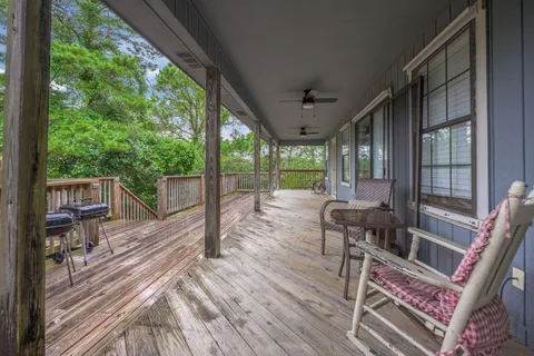 a view of a wooden deck