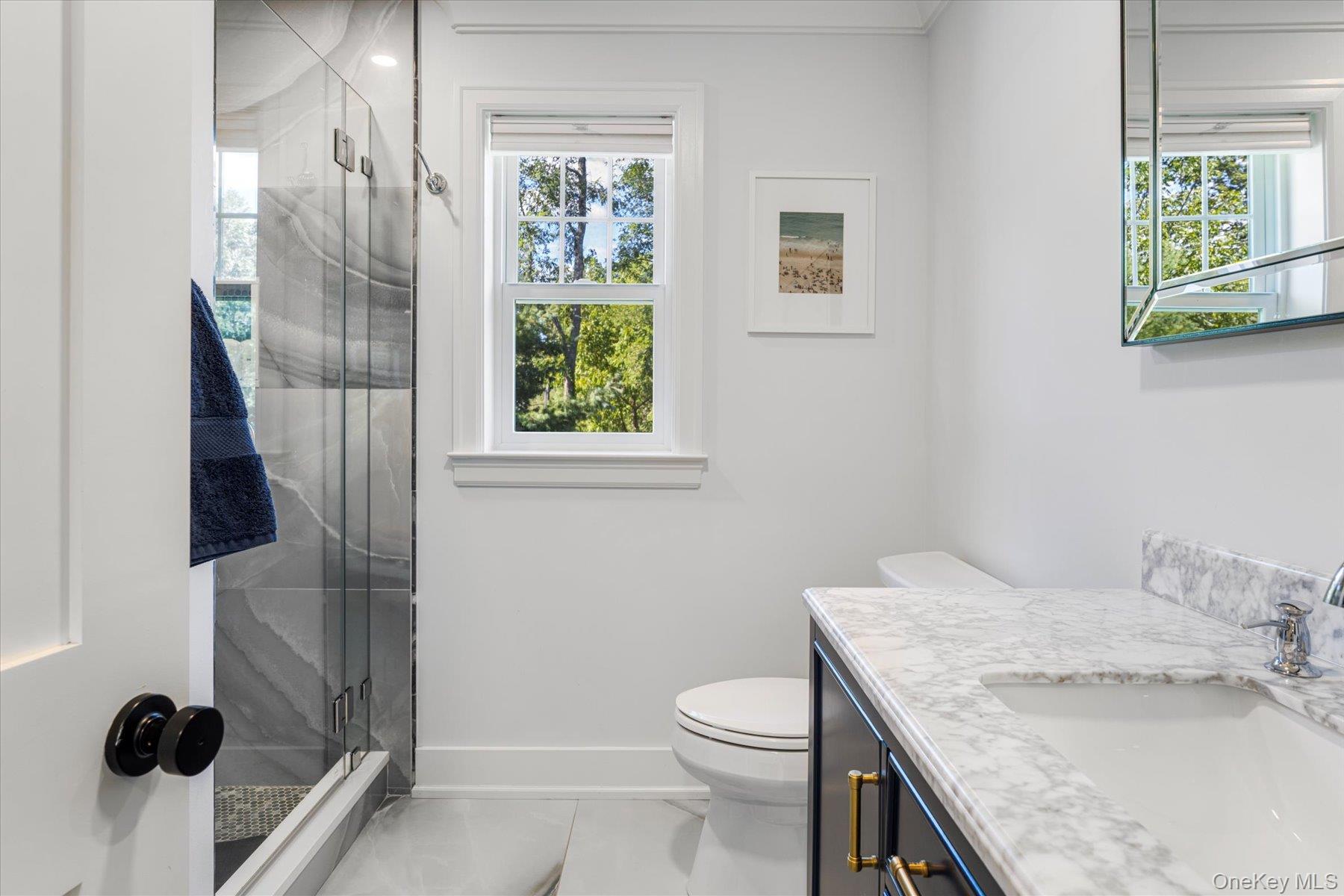 45 Old Sag Harbor Road Southampton, NY 11968 - Photo 44 of 47 a bathroom with a granite countertop sink a toilet and shower