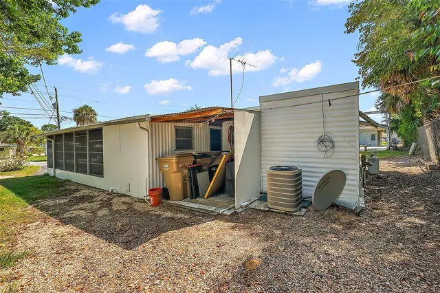 a view of a backyard with plants and a tree
